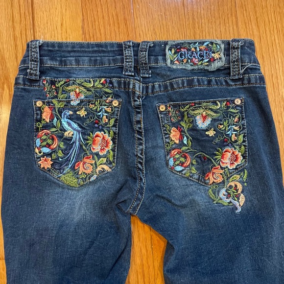 GRACE Boot Cut Jeans Womens Size 28 Embroidered Blue Denim Fringed Hem Y2K style - Picture 11 of 15